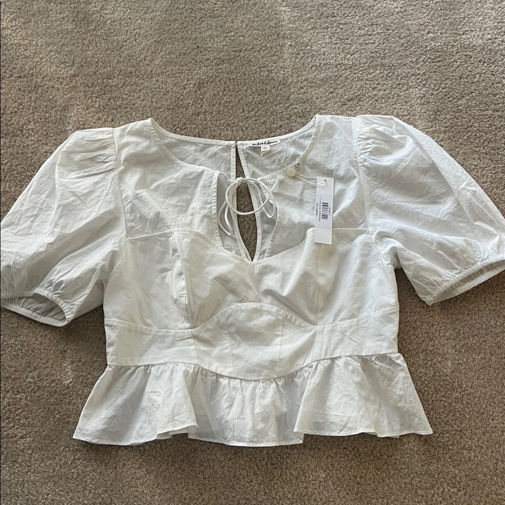 For Love and Lemons Jocelyn Puff Sleeve Peplum Top - Picture 3 of 4